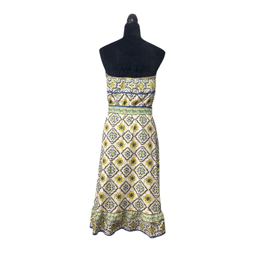 Antonio Melani Dress Womens 12 White Tile Print Strapless Midi Sun Dress Cotton - Picture 3 of 14